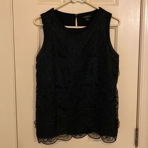 Holiday party! Black sleeveless top with floral overlay Ann Taylor Size Med